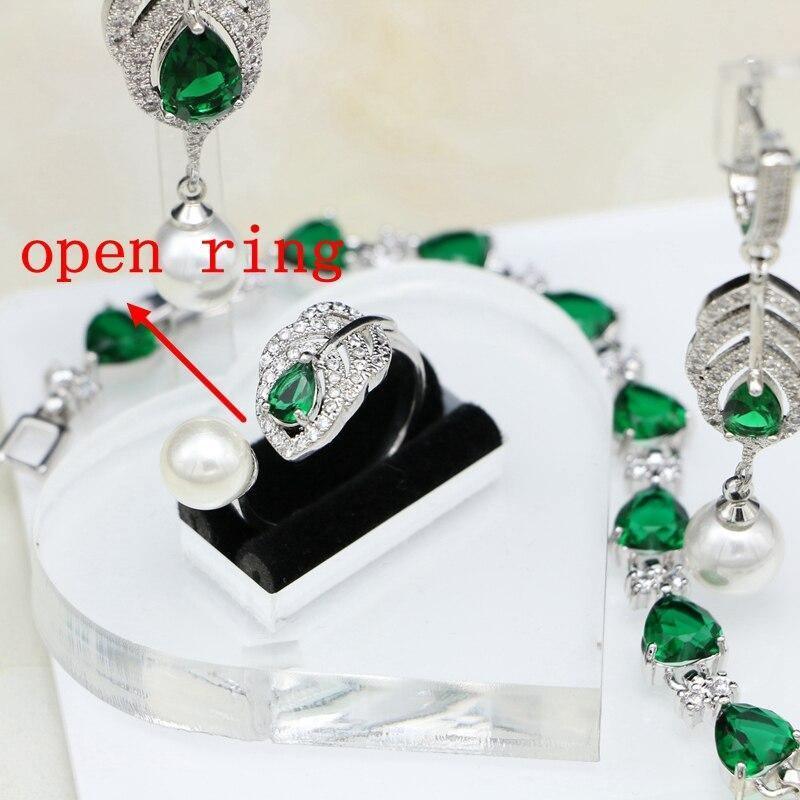 925 Silver Natural Green AAA+ Cubic Zirconia White Pearl Jewellery Set - The Jewellery Supermarket
