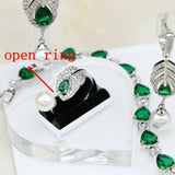 925 Silver Natural Green AAA+ Cubic Zirconia White Pearl Jewellery Set - The Jewellery Supermarket