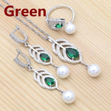 925 Silver Natural Green AAA+ Cubic Zirconia White Pearl Jewellery Set - The Jewellery Supermarket