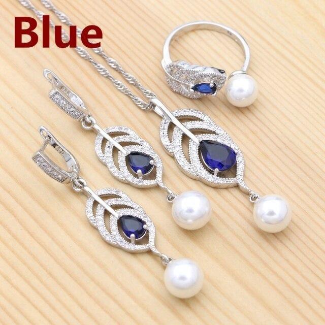 925 Silver Natural Green AAA+ Cubic Zirconia White Pearl Jewellery Set - The Jewellery Supermarket