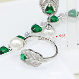 925 Silver Natural Green AAA+ Cubic Zirconia White Pearl Jewellery Set - The Jewellery Supermarket