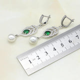 925 Silver Natural Green AAA+ Cubic Zirconia White Pearl Jewellery Set - The Jewellery Supermarket