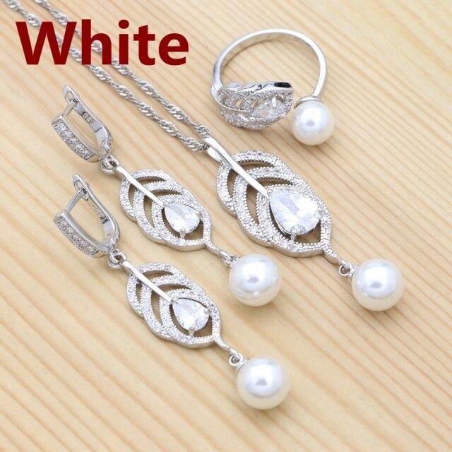 925 Silver Natural Green AAA+ Cubic Zirconia White Pearl Jewellery Set - The Jewellery Supermarket