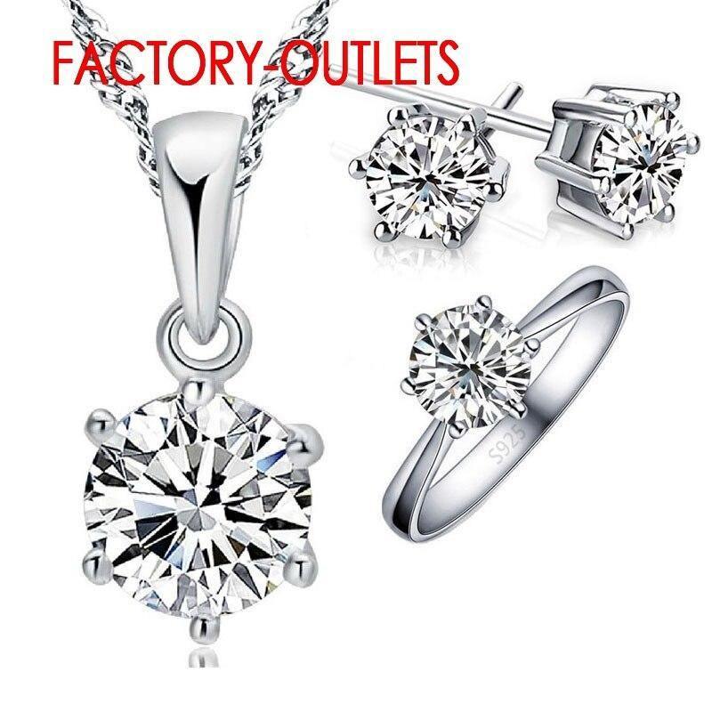 925 Sterling Silver High Quality 5 Claws Cubic Zirconia Jewelry Set ** See Our Video ** - The Jewellery Supermarket