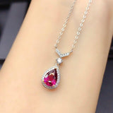 925 Sterling Silver Natural Rubellite Water Drop V-shaped Romantic Pendant - The Jewellery Supermarket