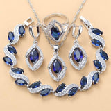 925 Sterling Silver Wedding Accessories Women Bridal Jewelry Sets With Natural Stone CZ Blue Bracelet And Ring Sets - The Jewellery Supermarket