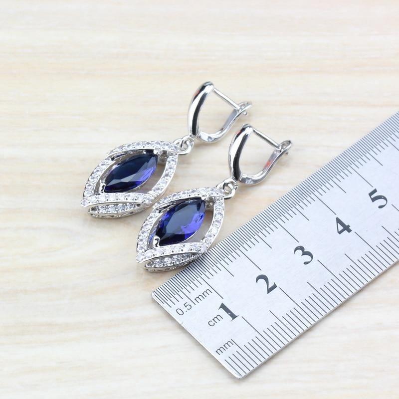 925 Sterling Silver Wedding Accessories Women Bridal Jewelry Sets With Natural Stone CZ Blue Bracelet And Ring Sets - The Jewellery Supermarket