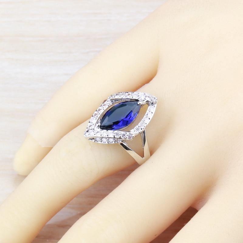 925 Sterling Silver Wedding Accessories Women Bridal Jewelry Sets With Natural Stone CZ Blue Bracelet And Ring Sets - The Jewellery Supermarket