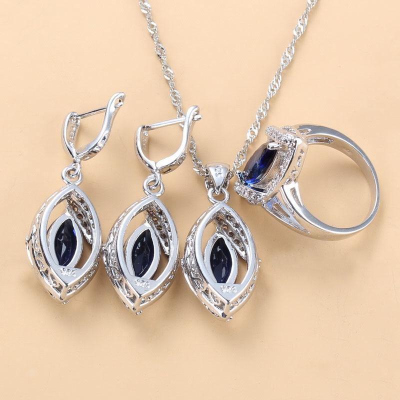925 Sterling Silver Wedding Accessories Women Bridal Jewelry Sets With Natural Stone CZ Blue Bracelet And Ring Sets - The Jewellery Supermarket