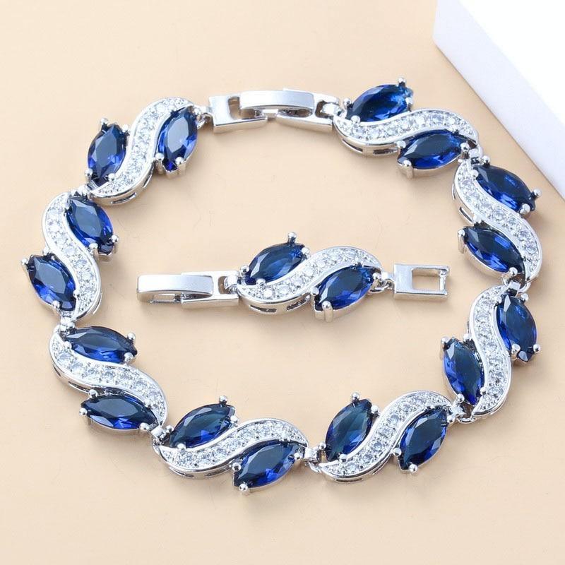 925 Sterling Silver Wedding Accessories Women Bridal Jewelry Sets With Natural Stone CZ Blue Bracelet And Ring Sets - The Jewellery Supermarket