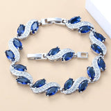 925 Sterling Silver Wedding Accessories Women Bridal Jewelry Sets With Natural Stone CZ Blue Bracelet And Ring Sets - The Jewellery Supermarket