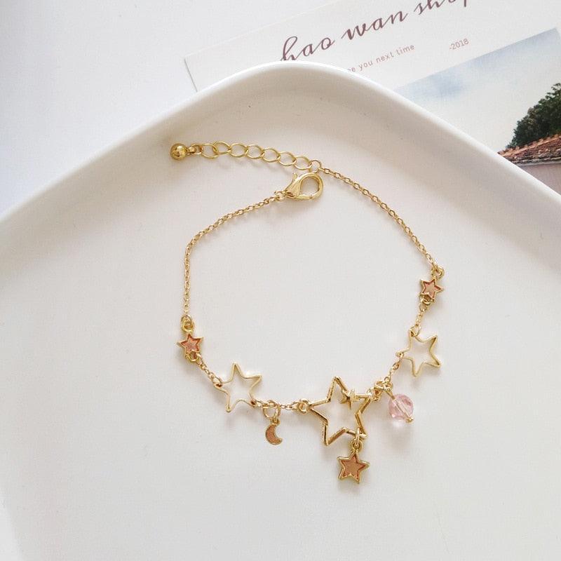 Simple Star Moon Zircon Pearl Charm Bracelets - Cute Elegant Exquisite Shiny Link Chain Bracelet Charm Jewellery - The Jewellery Supermarket