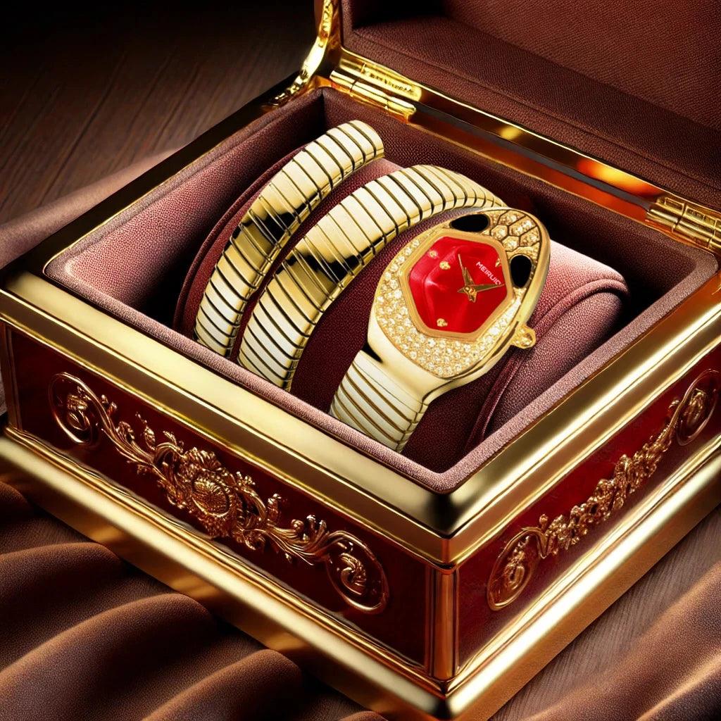 Elegant Ladies' Red Snake Shaped Strap, Personalized and Elegant High-End Quartz Watches - Perfect Gifts