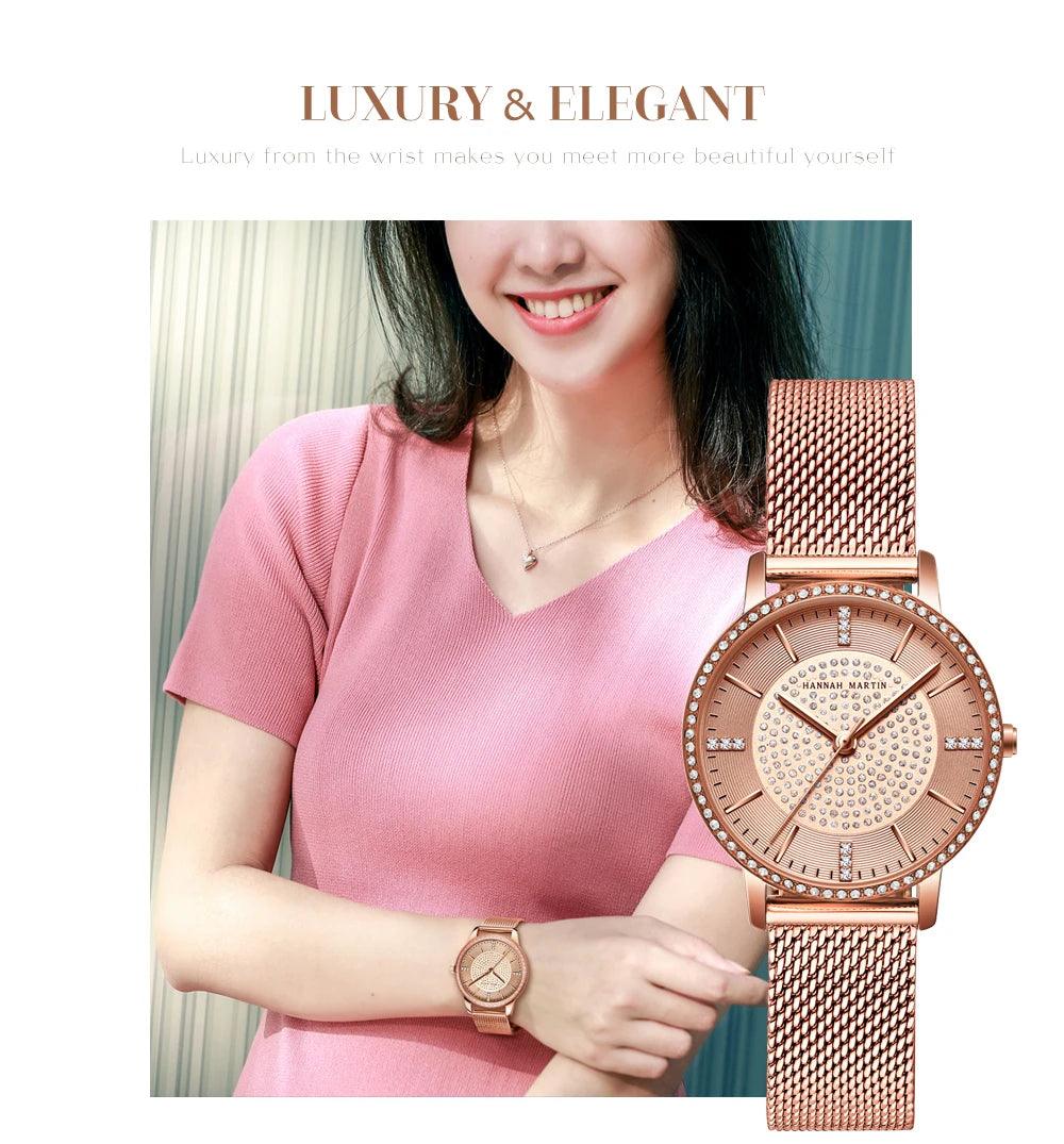 Top Luxury Brand Elegant Diamonds Crystal 1set Bracelet Watch -  Quartz Rhinestones Ladies Fashion Casual Watches