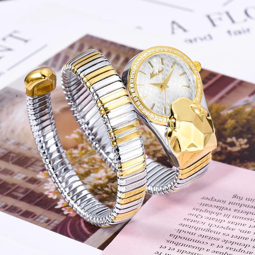 High Quality Top Brand Golden Colour Snakes Shape Ladies Watch Jewellery - Casual Fashion Dress Women's Watches