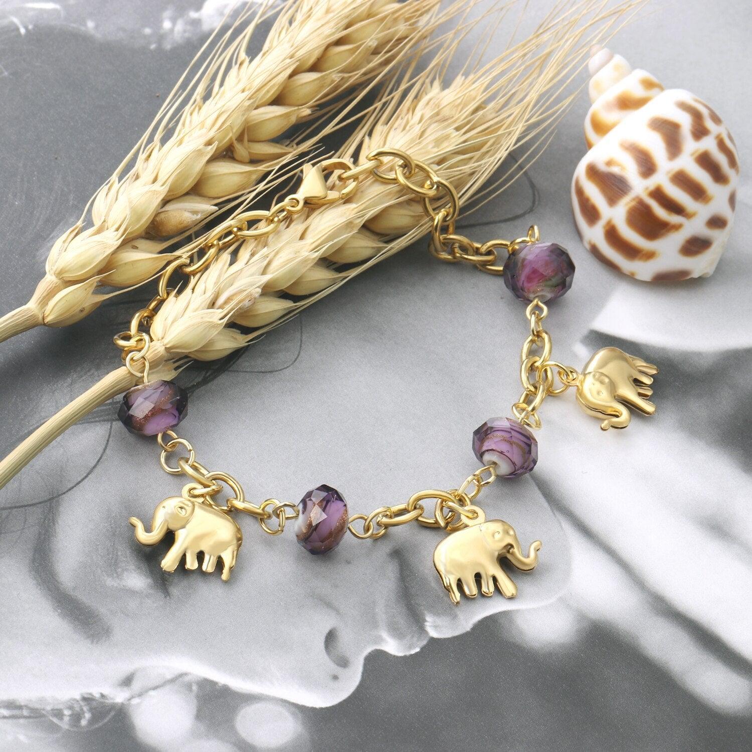Cute Elephant Purple Color Charming Crystal 20cm Cuban Link Chains Popular Bracelets - The Jewellery Supermarket