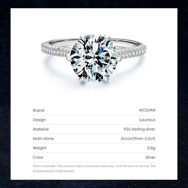 Gorgeous Clear 3ct AAAA Simulated Diamonds Ring - Classic Real Silver Crown Ring, Statement Fine Jewellery - The Jewellery Supermarket