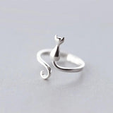New Cute Lifelike Cat Opening Rings For Women and Girls - Trendy Silver Color Adjustable Jewellery Rings - The Jewellery Supermarket