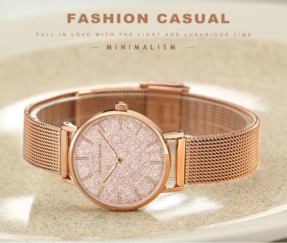 Elegant Sahara Desert Dial Design Top Brand Luxury Quartz Stainless Steel Rose Gold Colour Waterproof Ladies Watches