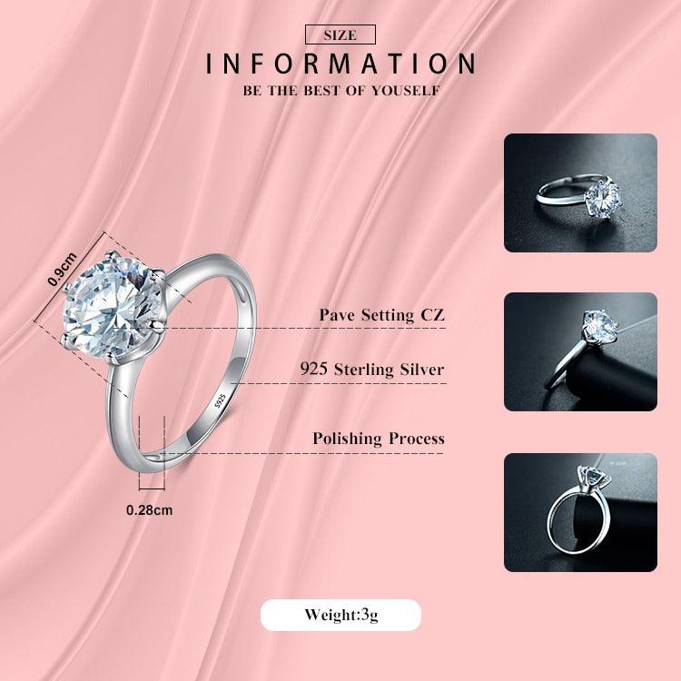 3Ct 925 Silver Clear Six claw AAAA Simulared Diamonds Fashion Wedding Engagement Classic Fine Jewellery - The Jewellery Supermarket