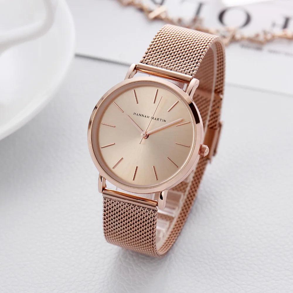 Elegant New Style Japan Quartz Movement Top Brand Stainless Steel Mesh Band Gold Colour Ladie's Waterproof Watches