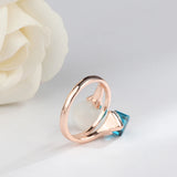 Luxury 14K Rolled Rose Gold Opal and AAA Zircon Blue Crystal Ring For Women - Fashion Jewellery