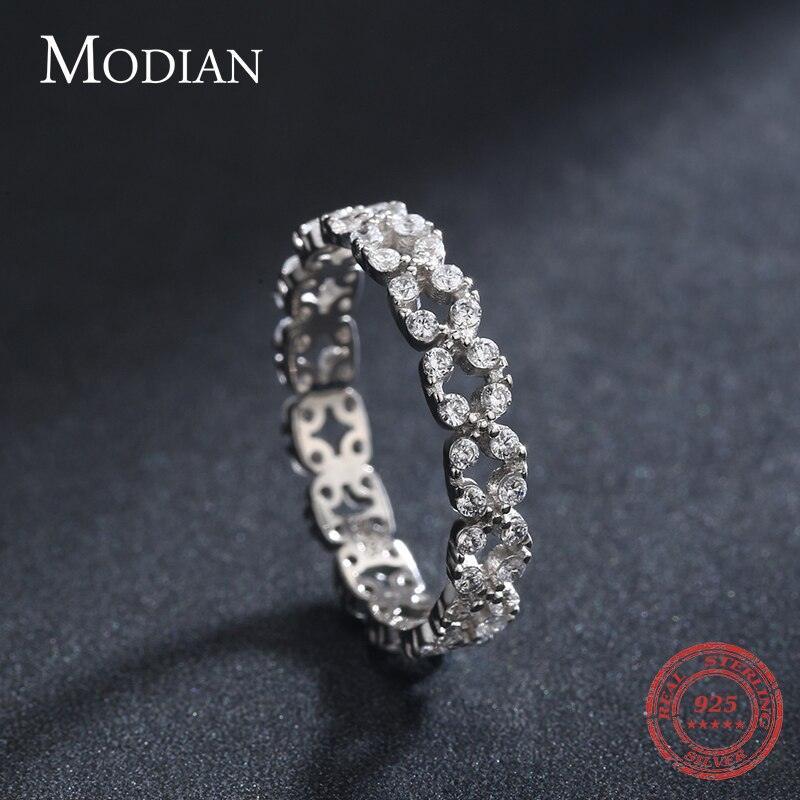 Sterling Silver Geometric Stackable Clear AAAA Simulated Diamonds Ring - Wedding Statement Jewellery - The Jewellery Supermarket