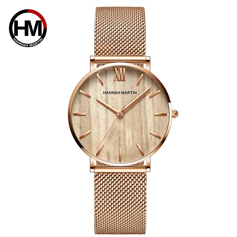 Elegant Flash Stars Design Ladies Watch, Stainless Steel Rose Gold Colour Mesh Casual Quartz Waterproof Wristwatches