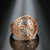 Lovely New Hollow Flower Filled 14K Rose Gold Round Micro-wax Inlay AAA Zircon Diamonds Rings - Party Fine Jewelry