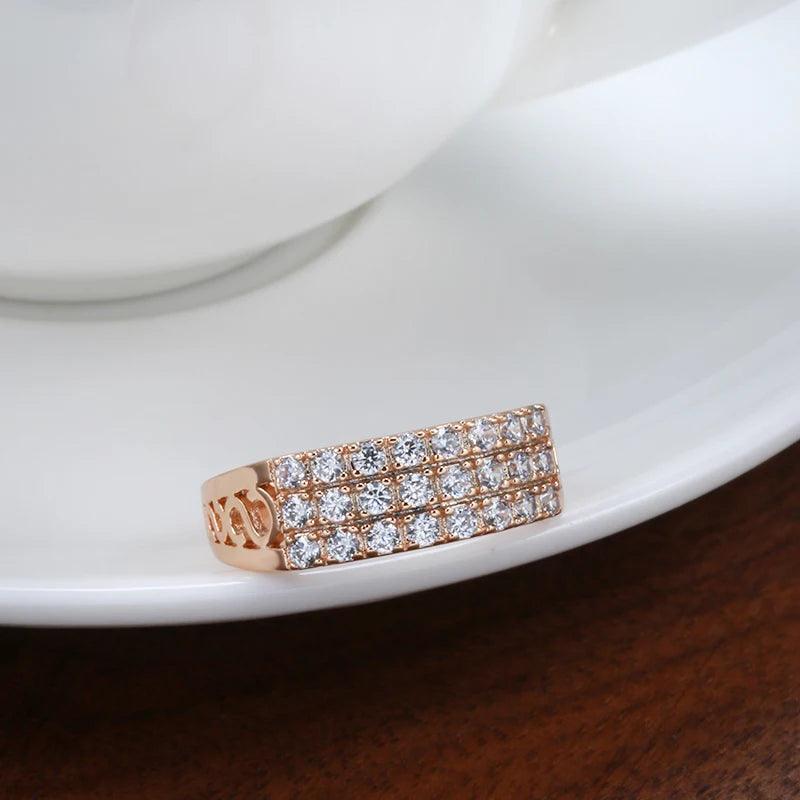 New Filled 14K Rose Gold Three Rows Micro-wax Inlay AAA+ Zircon Diamonds Hollow Trendy Rings - Fine Party Jewelry KIN