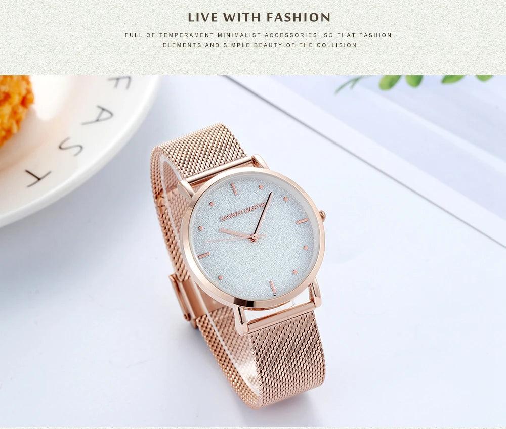 Elegant Sahara Desert Dial Design Top Brand Luxury Quartz Stainless Steel Rose Gold Colour Waterproof Ladies Watches