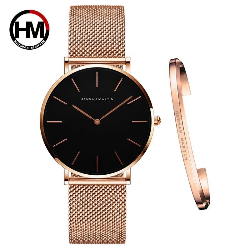 Elegant Creative Design Rose Gold Tone 1 Set Bracelet Quartz Watch Waterproof Stainless Steel Mesh Ladies Watches