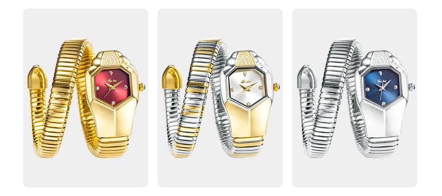 High Quality Top Brand Golden Colour Snakes Shape Ladies Watch Jewellery - Casual Fashion Dress Women's Watches