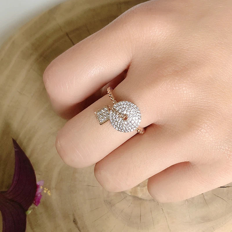 Luxury Bride Wedding Lock 14K Filled Rose Gold Ring Micro Inlays Covered AAA Zircon Diamonds - Fine Jewellery