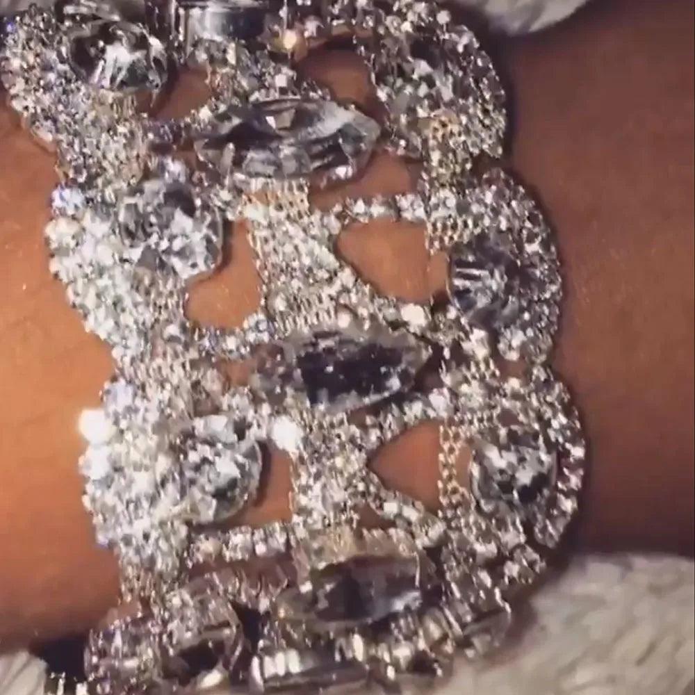 New Shiny Rhombus Crystal Bracelet Bangle for Women -  Popular Hollow Jewellery Rhinestone Bracelet