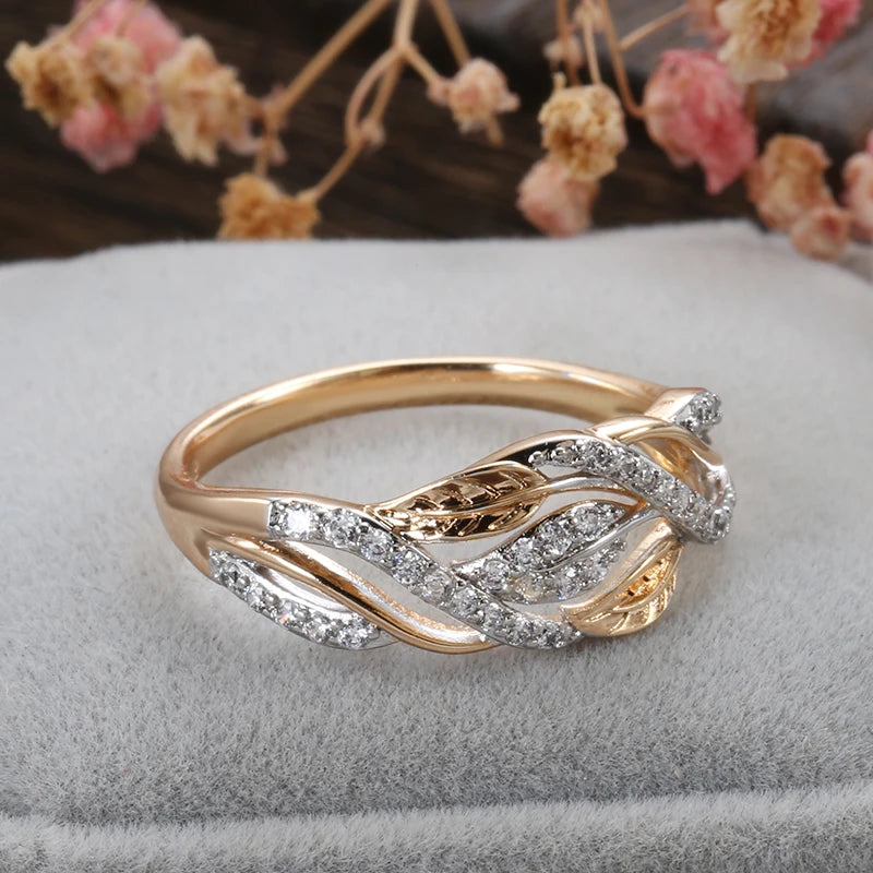 Luxury Vintage Flower Design Rolled 14K Rose Gold AAA Zircon Diamonds Ring - Fashion Daily Fine Jewellery