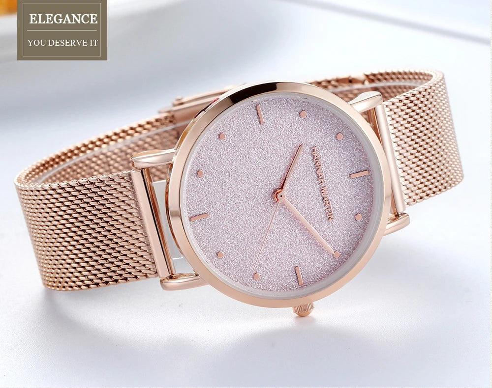 Elegant Sahara Desert Dial Design Top Brand Luxury Quartz Stainless Steel Rose Gold Colour Waterproof Ladies Watches