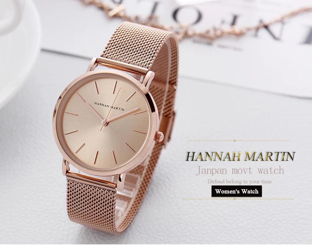 High Quality Elegant Rose Gold Colour Ladies Watches Stainless Steel Mesh Band Quartz Movement Waterproof Watches