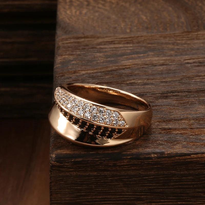 Luxury Geometric Cross 14K Filled Rose Gold AAA Black White Zircon Diamond Rings for Women - Fine Daily Jewellery