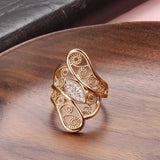 Fine Hollow Crystal Flower White AAA Zircon Diamonds 14K Filled Rose Gold Big Ring - Ethnic Vintage Jewelry