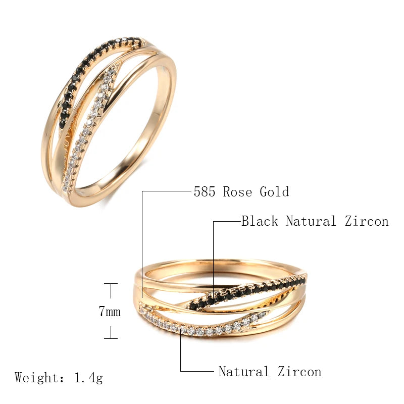 New 14K Filled Rose Gold Unusual Geometry Cross AAA Black, White Zircon Diamonds Ring - Vintage Wedding Jewellery