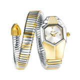 Hot Fashion Stainless Steel Bangle Snake Shape Zircon Diamond Ladies Watches - Quartz Silver Colour Wristwatches