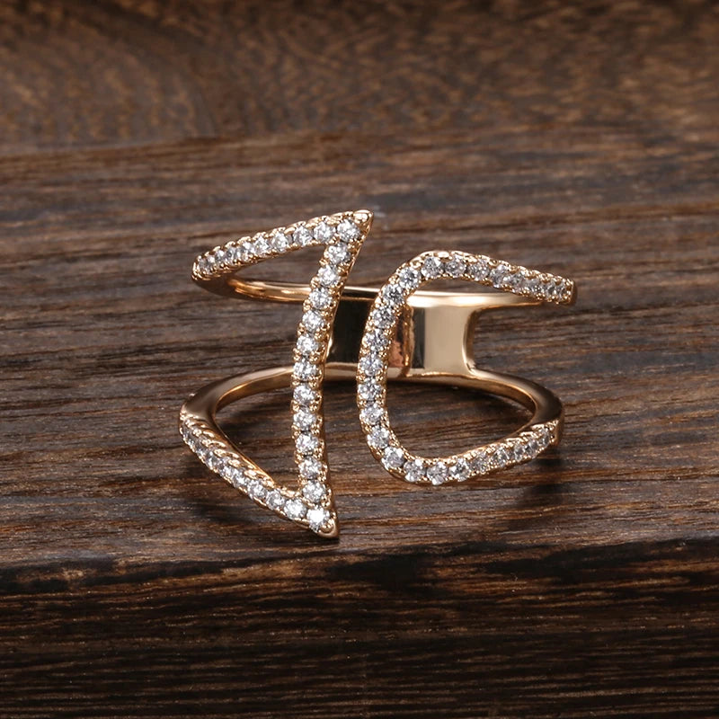 Sensational Fashion14K Filled Rose Gold Geometric Hollow Line AAA Zircon Diamonds Rings - Vintage Style Jewellery