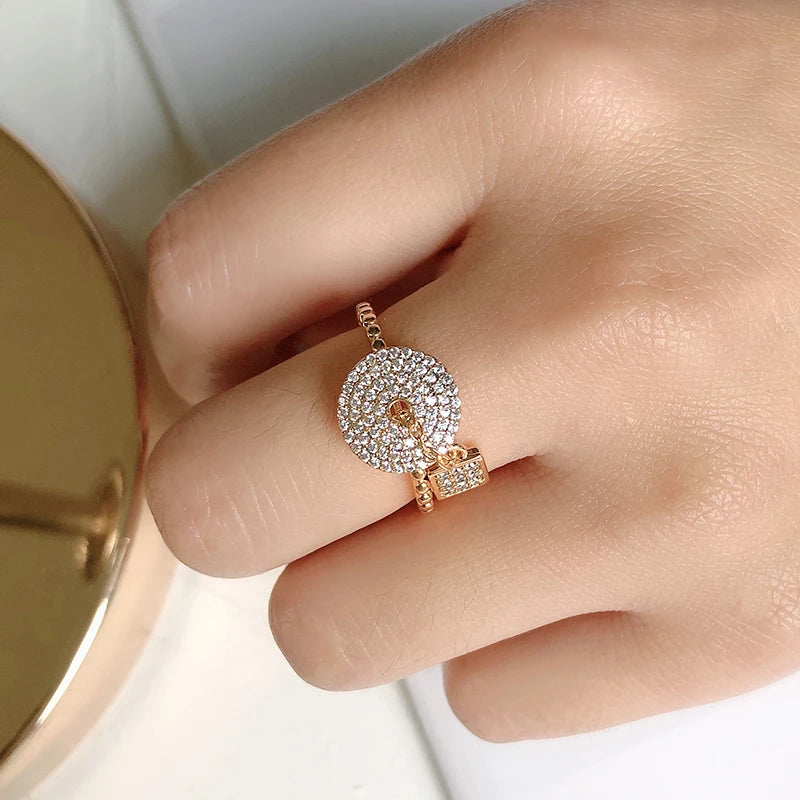 Luxury Bride Wedding Lock 14K Filled Rose Gold Ring Micro Inlays Covered AAA Zircon Diamonds - Fine Jewellery