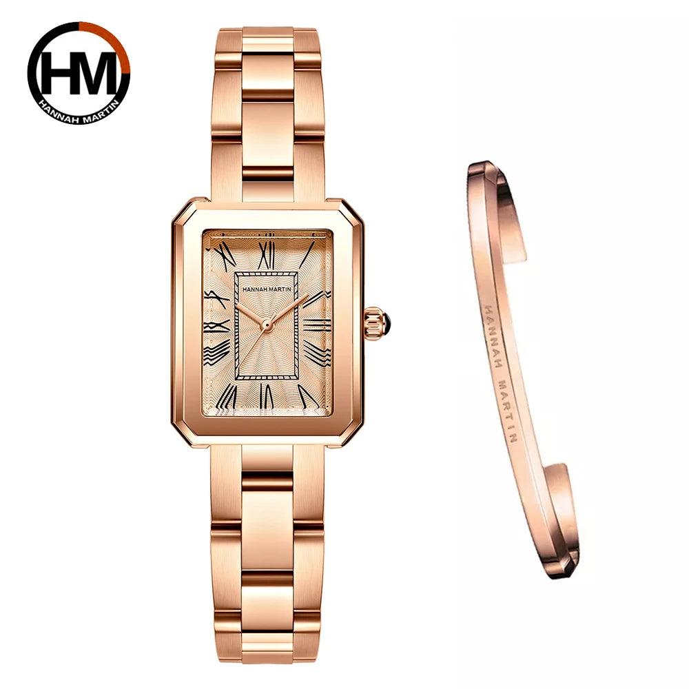 New Elegant  Quartz Women Watch With Bracelet Sets Simple Rose Gold Tone Stainless Steel Band Waterproof Watches