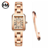 New Elegant  Quartz Women Watch With Bracelet Sets Simple Rose Gold Tone Stainless Steel Band Waterproof Watches