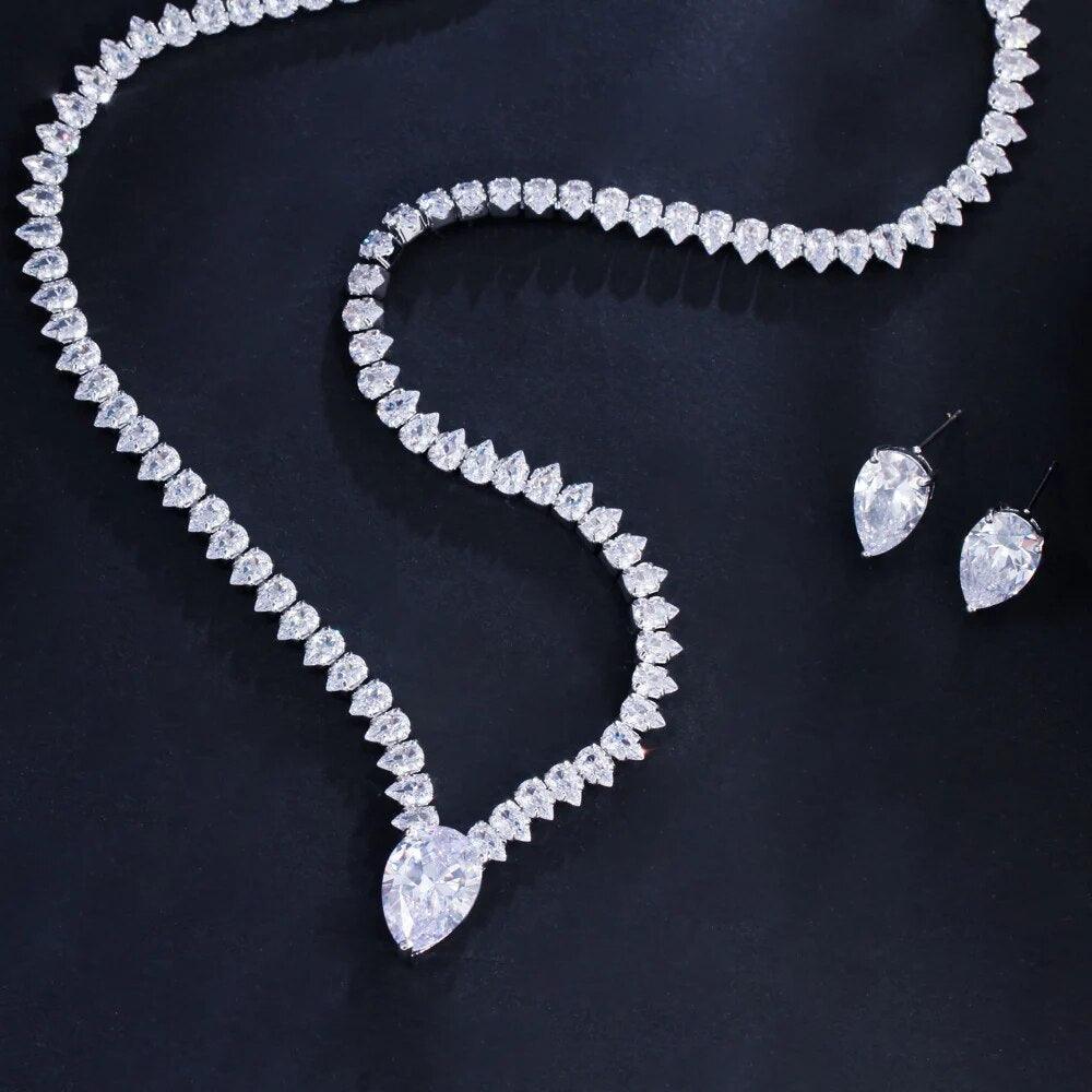 New Shiny AAA+ Cubic Zirconia Diamonds Evening Party Dress Jewellery Set - Trendy Bridal Wedding Collection - The Jewellery Supermarket