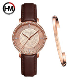 Top Luxury Brand Elegant Diamonds Crystal 1set Bracelet Watch -  Quartz Rhinestones Ladies Fashion Casual Watches
