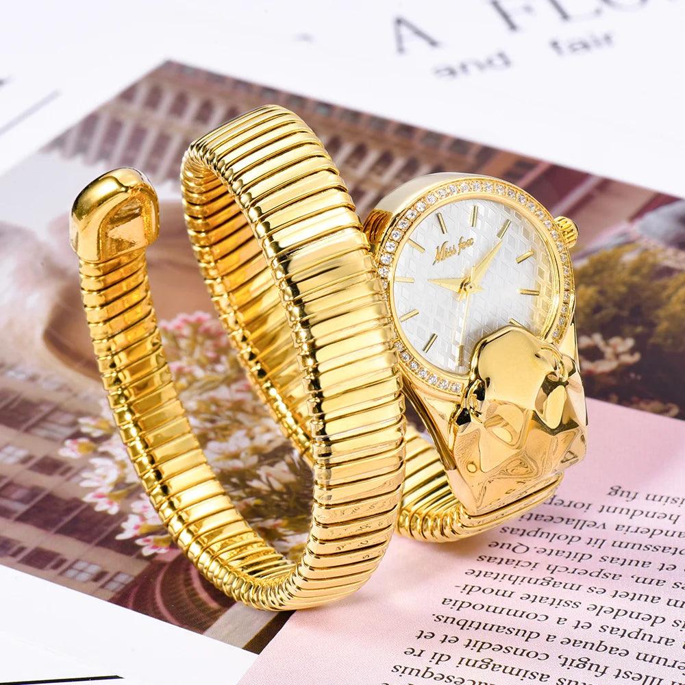 High Quality Top Brand Golden Colour Snakes Shape Ladies Watch Jewellery - Casual Fashion Dress Women's Watches