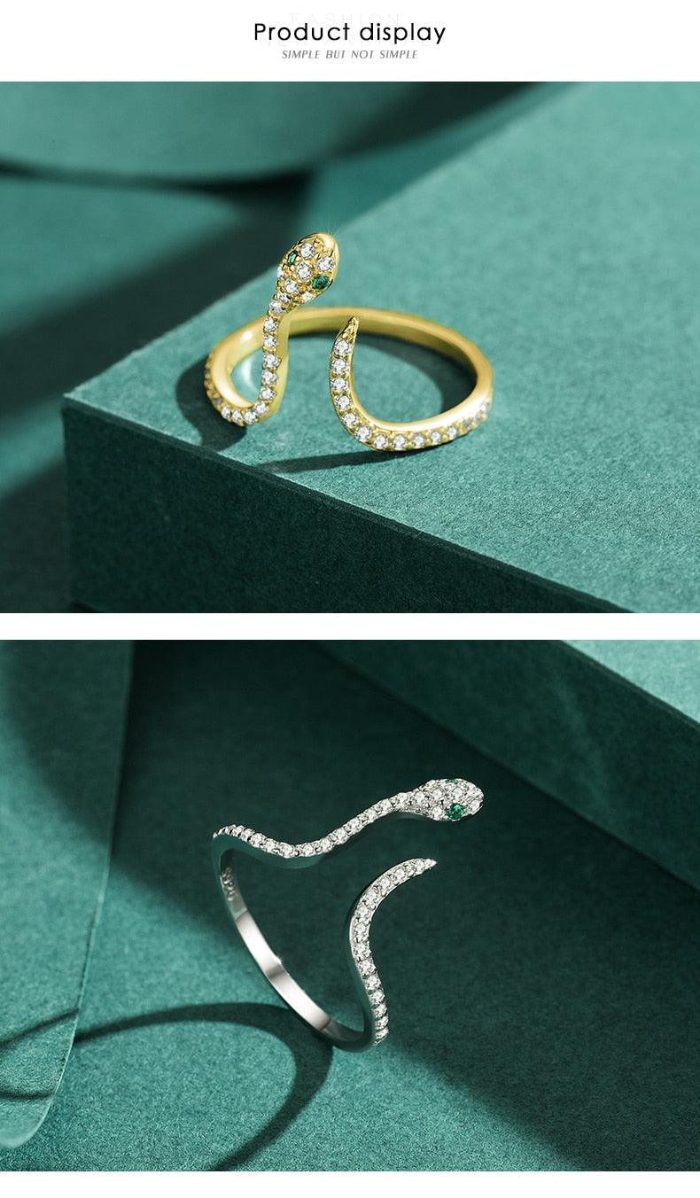 Adjustable Snake Design Silver Trendy Clear AAAA Simulated Diamonds Dazzling Open Size Female Rings Jewellery - The Jewellery Supermarket